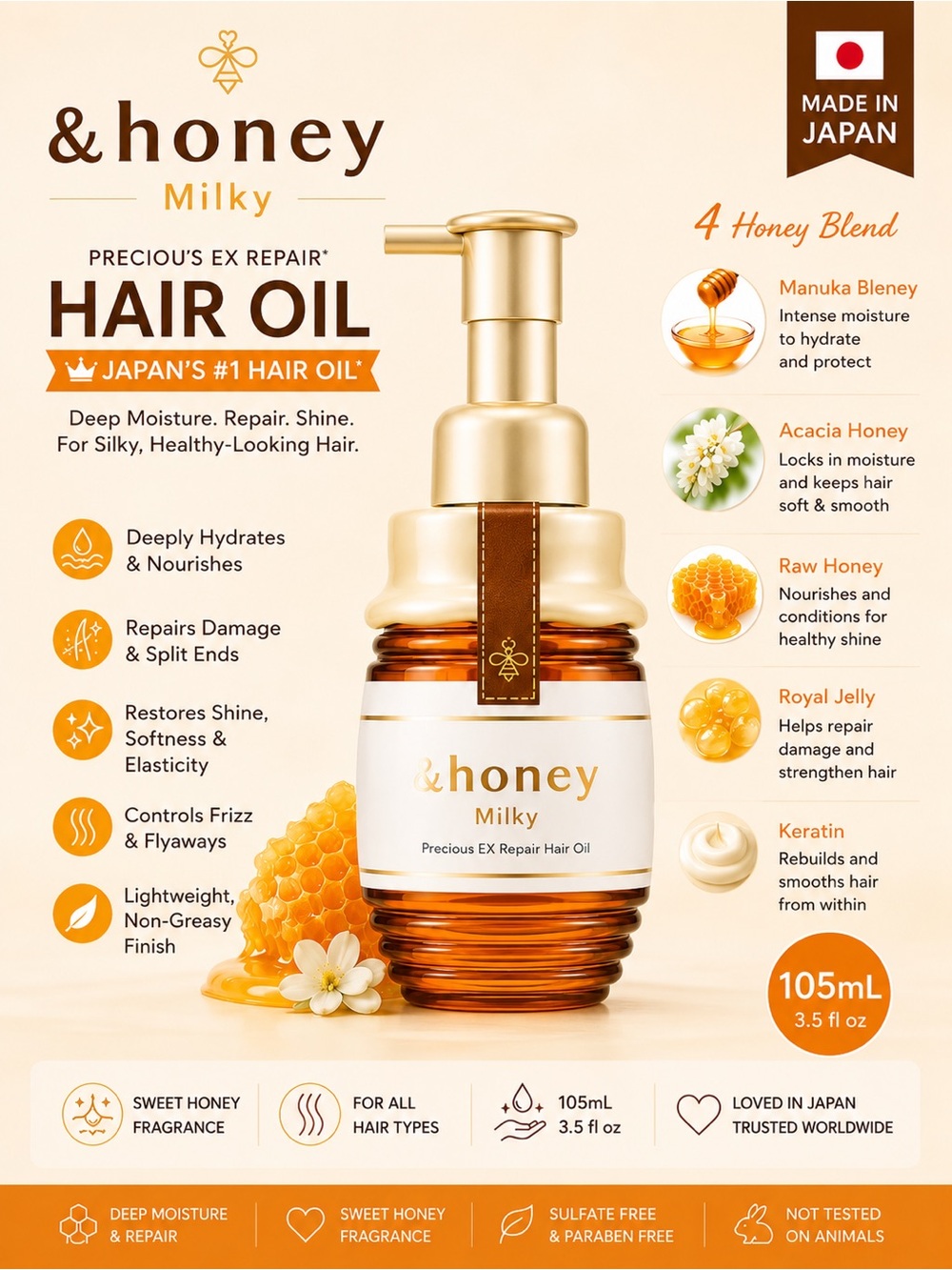 & Honey Milky Precious EX Repair Hair Oil  105ml